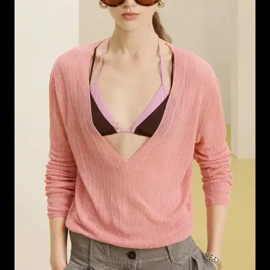 [BUNJANG] Zara V-Neck Knit Pink L / (새상품) 자라 브이넥 니트 LNN16 핑크 L