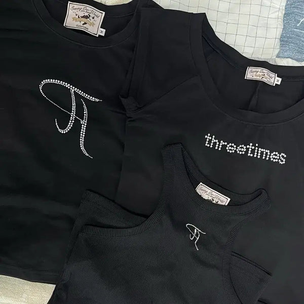 [BUNJANG] 3racha Signature Jewel Tank Top (Black, Long Version) - Medium / 쓰리타임즈 시그니처