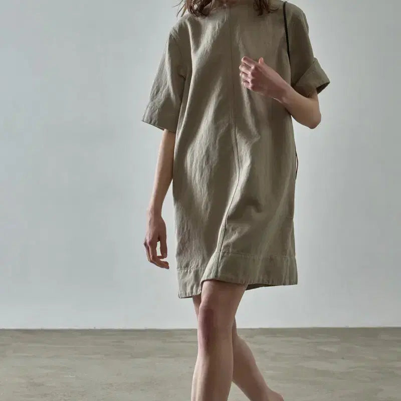 [BUNJANG] Facade Pattern Linen Half Sleeve Dress / 파사드패턴 린넨 하프 슬리브 원피스