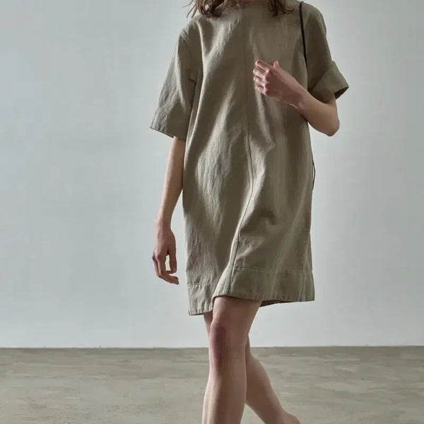 [BUNJANG] Facade Pattern Linen Half Sleeve Dress / 파사드패턴 린넨 하프 슬리브 원피스