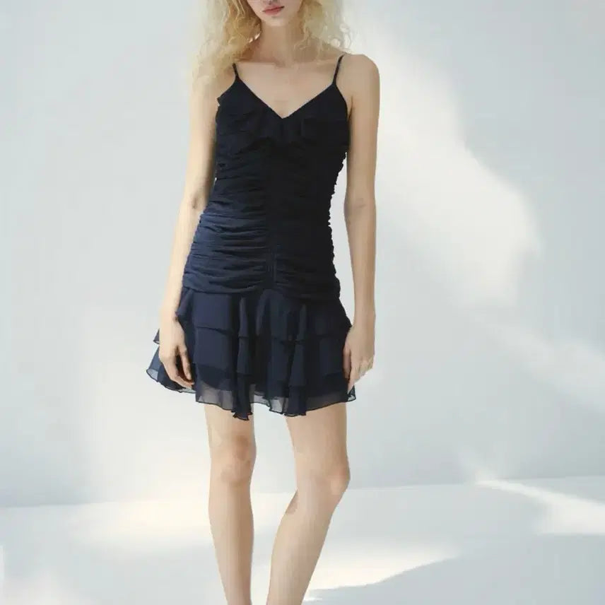 [BUNJANG] H&M Strap Chiffon Drape Dress (Navy) / [택O세제품] H&M 스트랩 쉬폰 드레이프 원피스 (네이비)