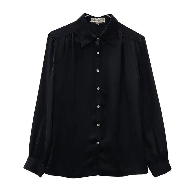 [BUNJANG] Japanese Minimal Pleated Black Shirt Blouse / 재패니즈 미니멀 플리츠 블랙 셔츠 블라우스