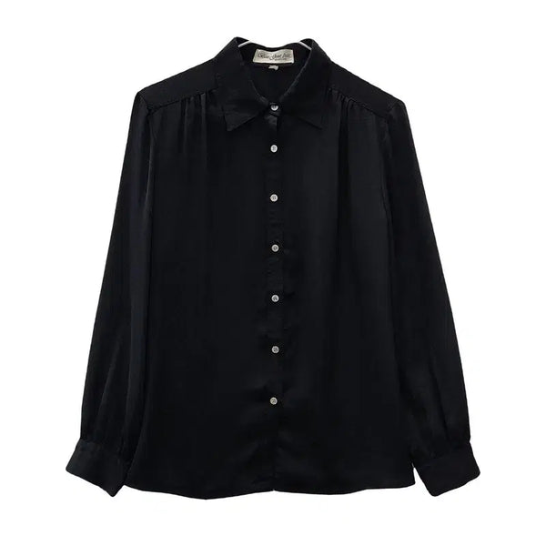 [BUNJANG] Japanese Minimal Pleated Black Shirt Blouse / 재패니즈 미니멀 플리츠 블랙 셔츠 블라우스