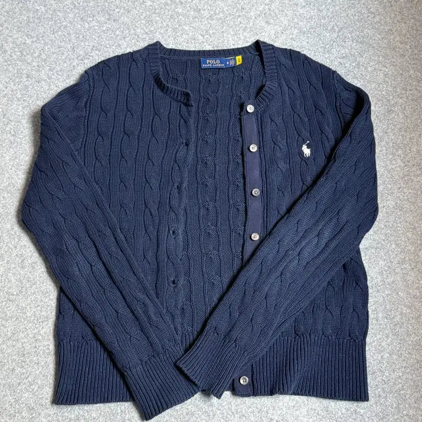 [BUNJANG] Polo Ralph Lauren Navy Cable Knit Cardigan - Size M / 폴로 랄프로렌 네이비 가디건 M