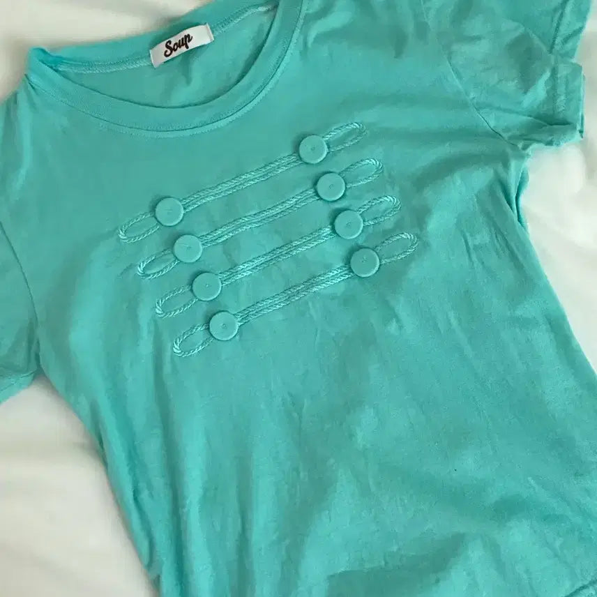 [BUNJANG] Y2K Soup Mint Button Short Sleeve T-Shirt / y2k Soup 민트 단추 반팔 티셔츠