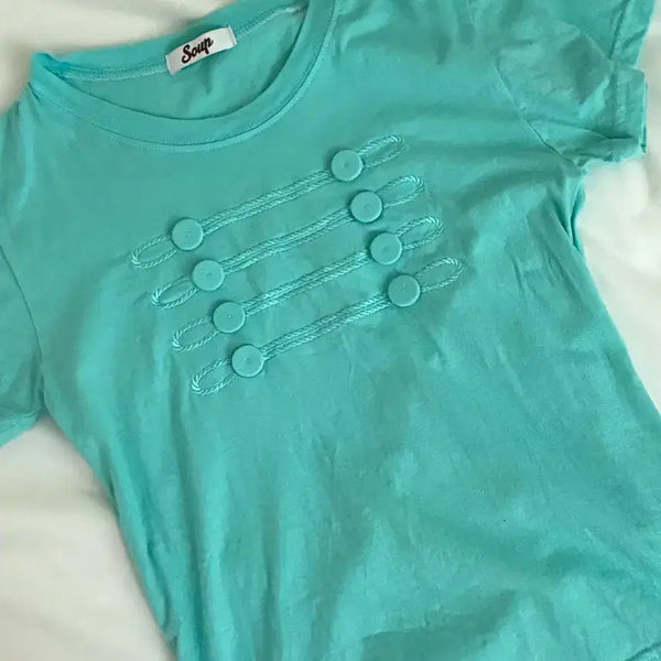 [BUNJANG] Y2K Soup Mint Button Short Sleeve T-Shirt / y2k Soup 민트 단추 반팔 티셔츠