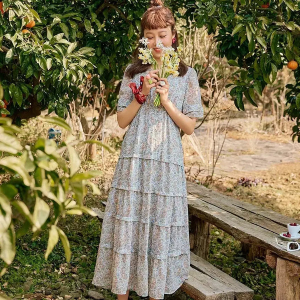 [BUNJANG] Thursday Island V-Neck Tiered Long Dress / 써스데이아일랜드 브이넥 티어드 롱원피스