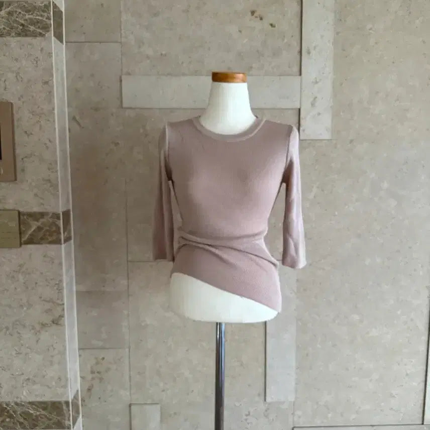[BUNJANG] Blanc de Moon Beige Ribbed Knit 7-Sleeve Top / 압구정 블랑드문 모던한 베이지 골지 니트 7부 소매 새상품
