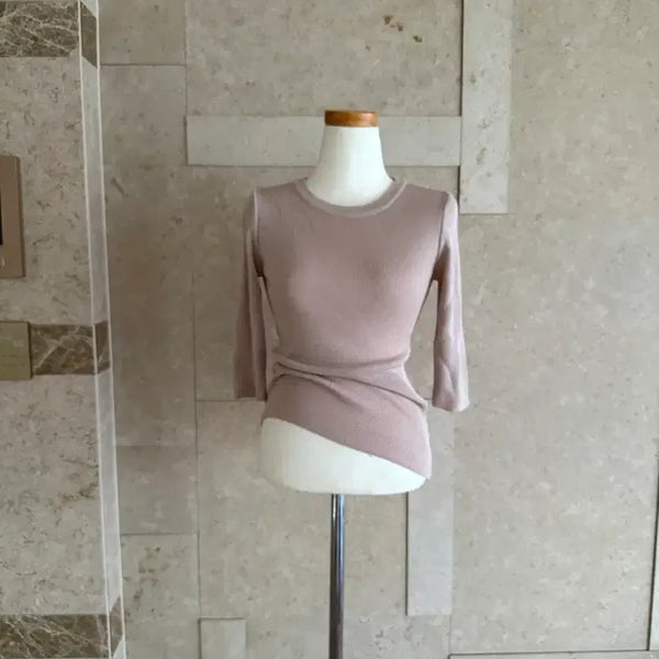 [BUNJANG] Blanc de Moon Beige Ribbed Knit 7-Sleeve Top / 압구정 블랑드문 모던한 베이지 골지 니트 7부 소매 새상품