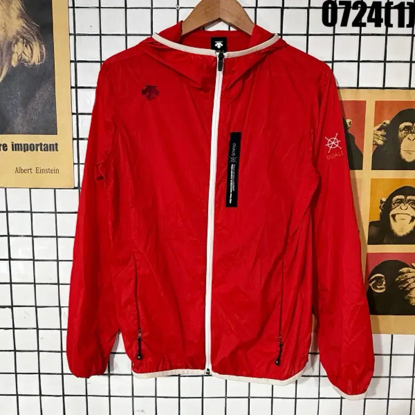 [BUNJANG] Descente Red Windbreaker Hoodie Zip-Up Size 90 / 데상트 바람막이 후드집업 빨강 90