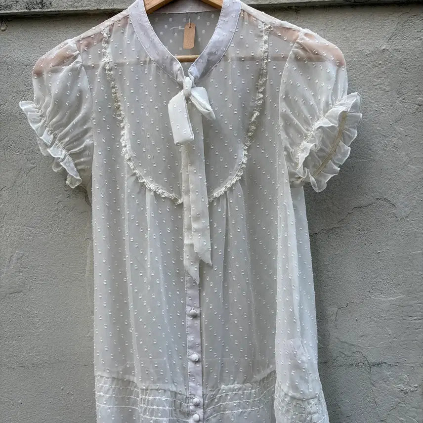 [BUNJANG] Vintage Chiffon Frill Blouse / 빈티지  쉬폰 프릴 블라우스
