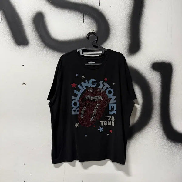 [BUNJANG] The Rolling Stones 1978 Tour Merchandise Gem Stone Short Sleeve T-Shirt Black / 롤링스톤스 1978 투어 기념 굿즈 비즈 젬 스톤 반팔 티셔츠 블랙