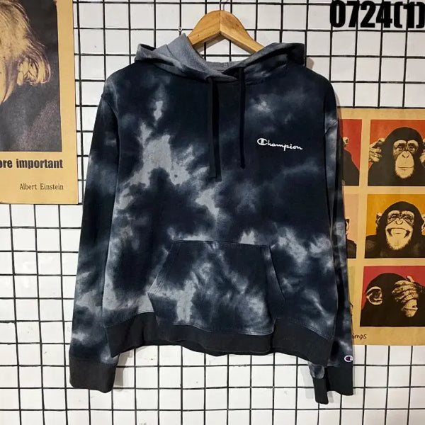 [BUNJANG] Champion Tie-Dye Hoodie Black/Gray L / 챔피온 타이 다이 후드티 블랙/그레이 L