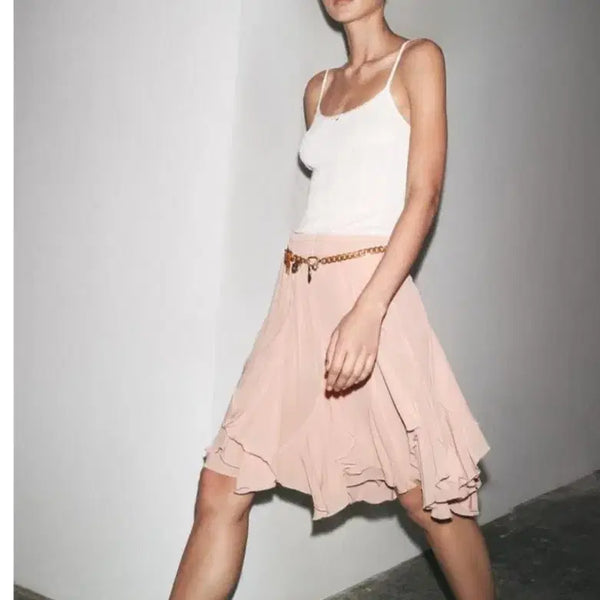 [BUNJANG] Zara Midi Skirt Pink Flare Belted / 자라 스커트