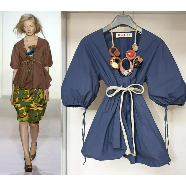 [BUNJANG] Marni Shoelace Cotton Rope Belted Drape Volume Top / 명품 MARNI 마르니 쇼라인 코튼 로프 벨티드 드레이프 볼륨 탑