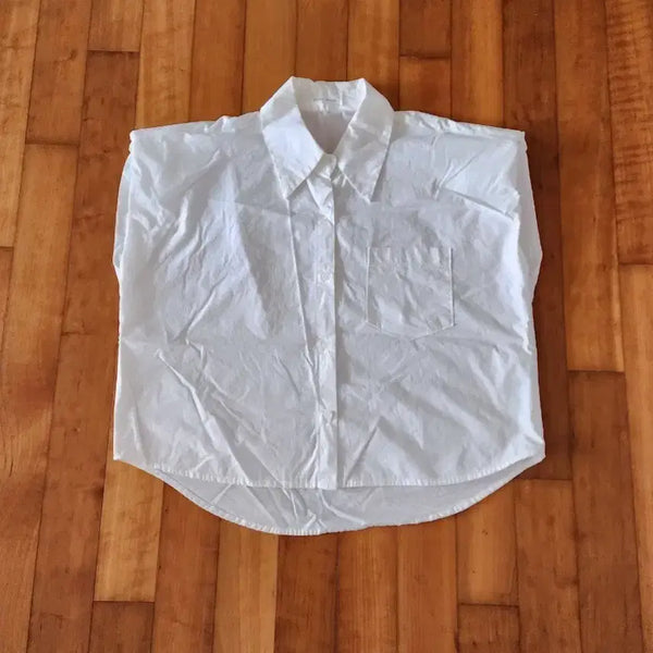 [BUNJANG] Ivory Sleeveless Oversized Cropped Shirt / 민소매 아이보리 셔츠 55.66