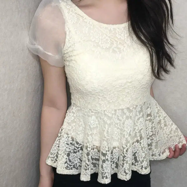 [BUNJANG] Organza Puff Lace Top / 오간자 퍼프 레이스 탑