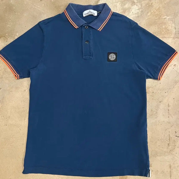 [BUNJANG] Stone Island Slim Fit Dark Blue Collar Short Sleeve T-shirt - Medium / 스톤아일랜드 슬림핏 다크블루 카라 반팔티 M