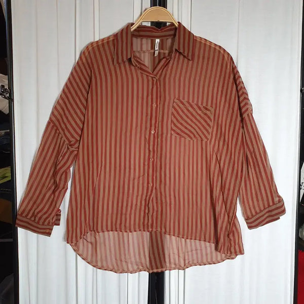 [BUNJANG] MLOOK Sheer Stripe Shirt 2XL / MLOOK 시스루 스트라이프 셔츠 2XL사이즈 2508799