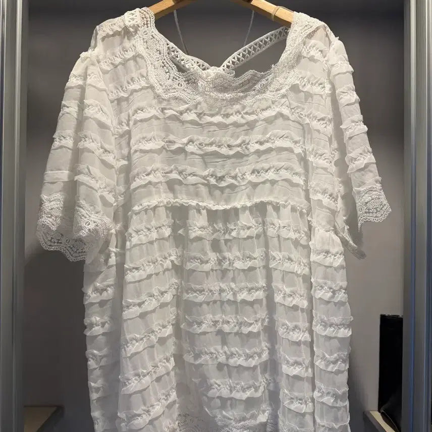 [BUNJANG] Lace Frill Blouse Dress - White / (새상품) 레이스 프릴 블라우스 원피스 화이트