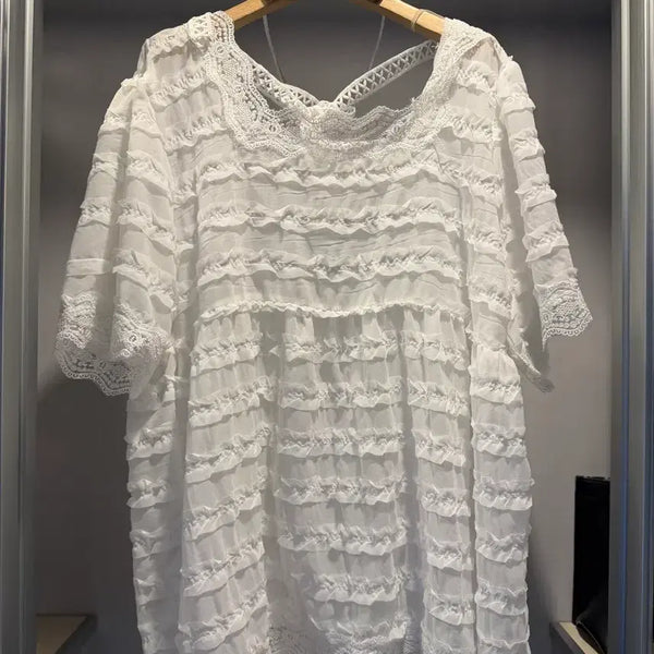 [BUNJANG] Lace Frill Blouse Dress - White / (새상품) 레이스 프릴 블라우스 원피스 화이트