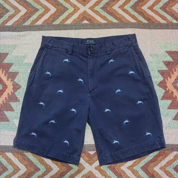 [BUNJANG] Polo Ralph Lauren Striped Marlin Embroidered Shorts Navy / 33inch) 폴로 랄프로렌 청새치 자수 로고 반바지 쇼츠 네이비