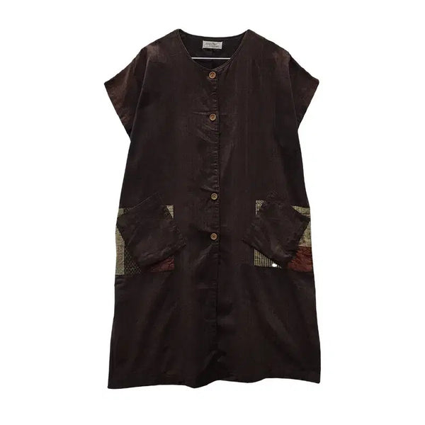 [BUNJANG] APRICOT Ethnic Mori Patchwork Linen Blend Dress Brown / APRICOT 에스닉 모리 패치워크 브라운 린넨블렌디드 원피스 F