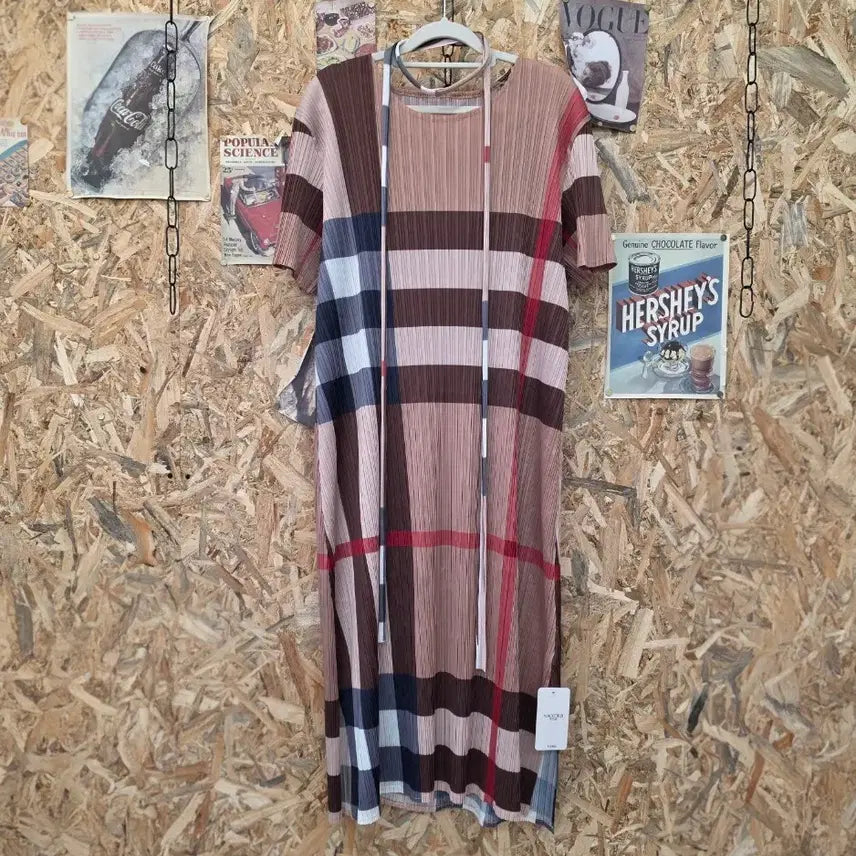 [BUNJANG] Check Pleated Long Dress - Size F / 미착용 ) 체크 플리츠 원피스 F