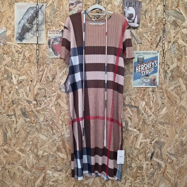 [BUNJANG] Check Pleated Long Dress - Size F / 미착용 ) 체크 플리츠 원피스 F