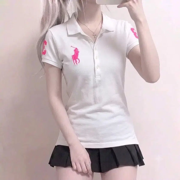 [BUNJANG] Polo Ralph Lauren Women's White/Pink Big Pony Short Sleeve Polo Shirt / 우먼 폴로 랄프로렌 화이트/핑크 빅포니 반팔카라티 (No.109)