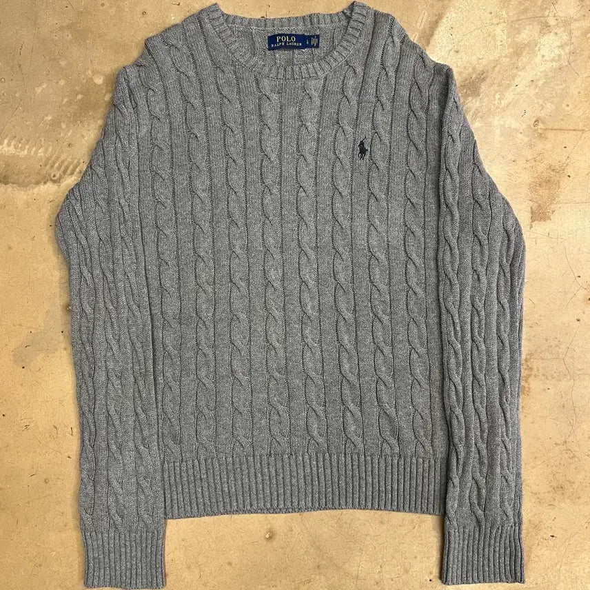 [BUNJANG] Polo Ralph Lauren Gray Cable Knit Sweater (Large) / 폴로랄프로렌 그레이 케이블 니트 L
