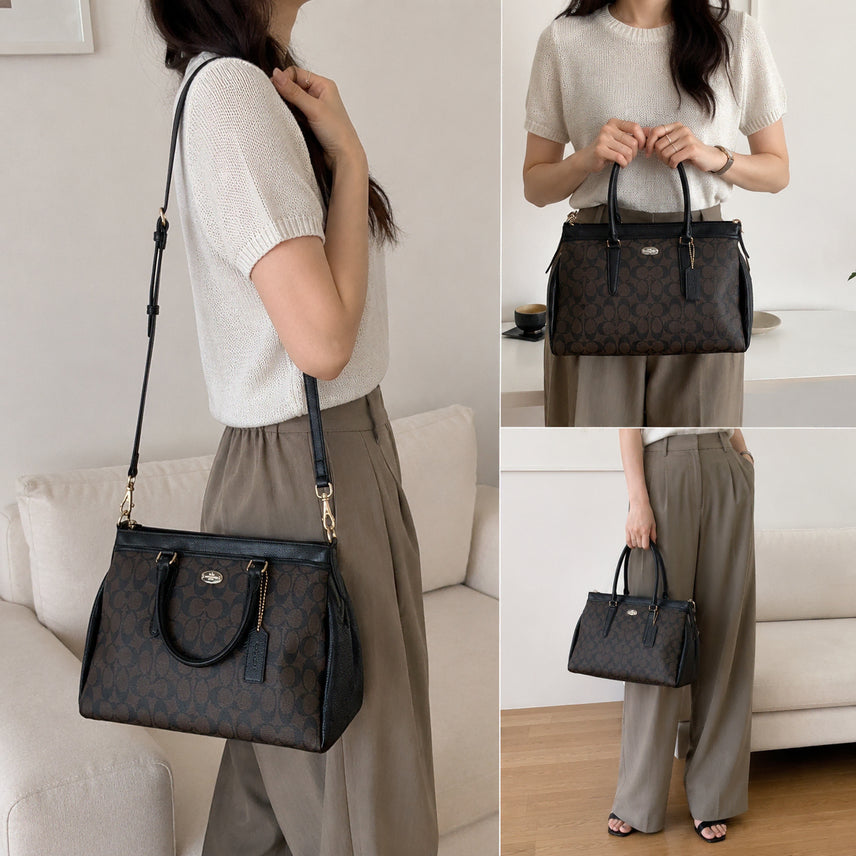 [BUNJANG] Coach Signature Tote Bag / 코치 시그니처 브라운/블랙 토트백