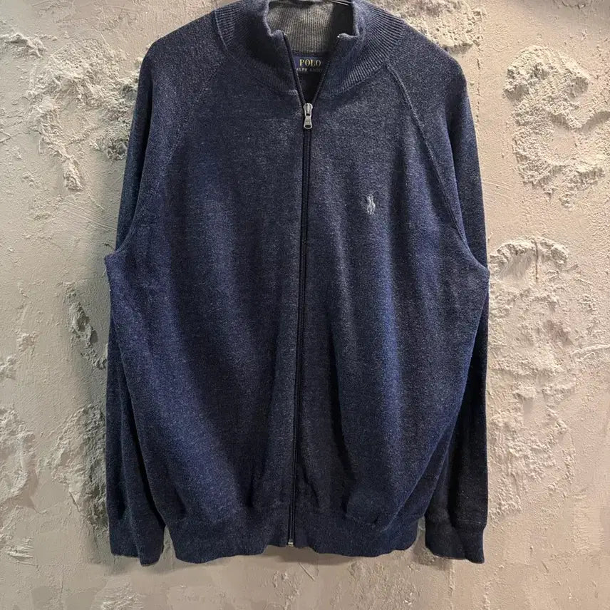 [BUNJANG] Polo Ralph Lauren Cotton Zip-Up Knit Cardigan Charcoal Navy / M 폴로 랄프로렌 집업 니트 가디건 차콜네이비
