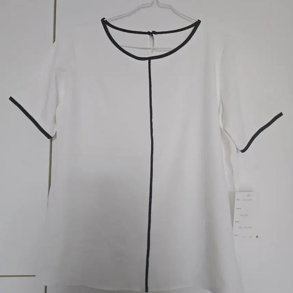 [BUNJANG] White Short Sleeve Blouse with Black Accents / 블라우스 반팔 흰색 검정 배색