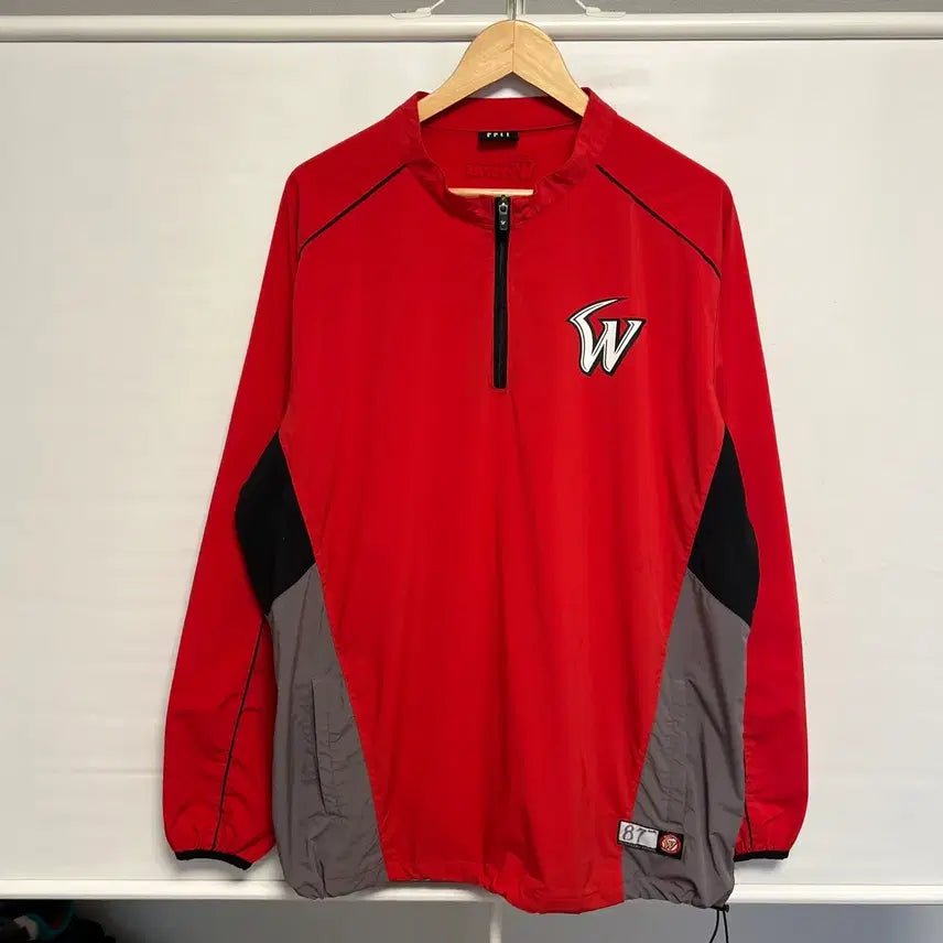 [BUNJANG] SK Wyverns Authentic Player Issued Training Windbreaker Half-Zip Warm-up - Size 2XL / [정품/2XL] SK와이번스 레드 선수지급용 트레이닝 바람막이 반집업 웜업
