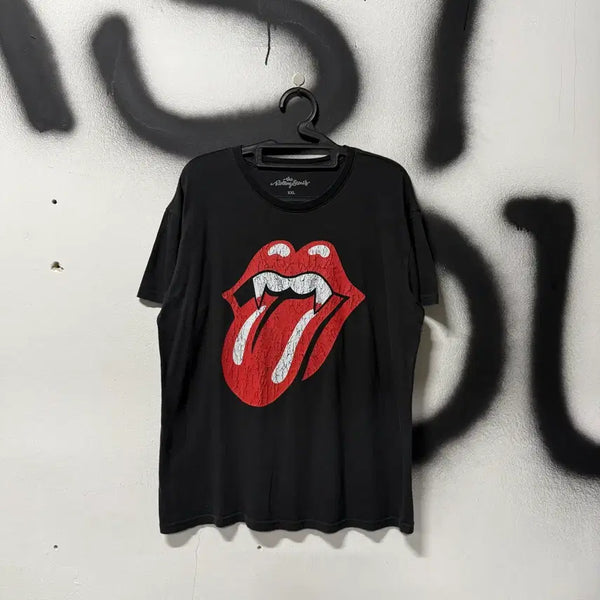 [BUNJANG] Rolling Stones Vampire Logo Punk Short Sleeve T-Shirt Black / 롤링스톤스 빅 사이즈 뱀파이어 로고 프린팅 펑크 반팔 티셔츠 블랙
