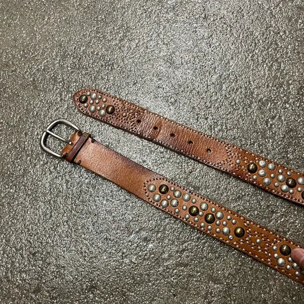 [BUNJANG] Vintage Studded Leather Belt (27-30 inch) / 빈티지 스터드 레더 벨트 (27-30)