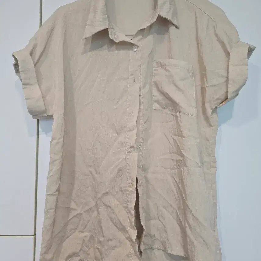 [BUNJANG] Linen Short Sleeve Shirt - Beige / 베이지색 린넨 반팔 셔츠