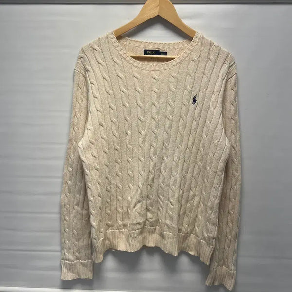 [BUNJANG] Polo Ralph Lauren Women's Ivory Cable Knit Sweater XL / [정품/우먼스XL] 폴로 랄프로렌 아이보리 케이블 꽈배기 니트
