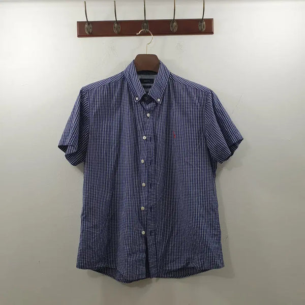 [BUNJANG] Hazzys Men's Navy Check Pattern Short Sleeve Shirt L / L 헤지스 남성 네이비 체크패턴 여름 반팔 셔츠 남방