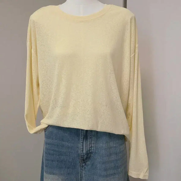 [BUNJANG] UV Protection Round Neck Long Sleeve T-Shirt Yellow / 자외선차단용  라운드넥 긴팔 티셔츠 옐로우