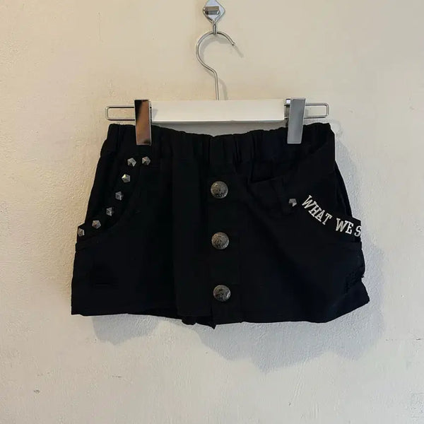 [BUNJANG] Punk Gyaru Button Asymmetrical Mini Skirt / 펑크 갸루 버튼 언발 미니스커트