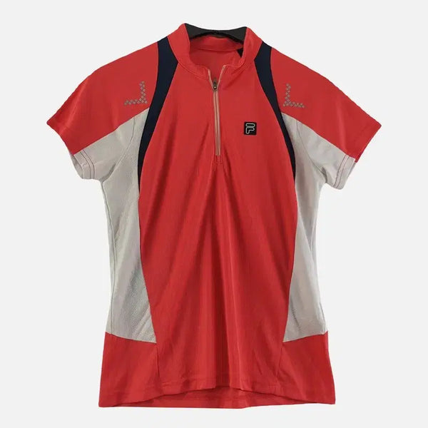 [BUNJANG] Fila Red Women's Half Zip T-Shirt / 휠라 레드 여자 반팔 짚티 90 N8340