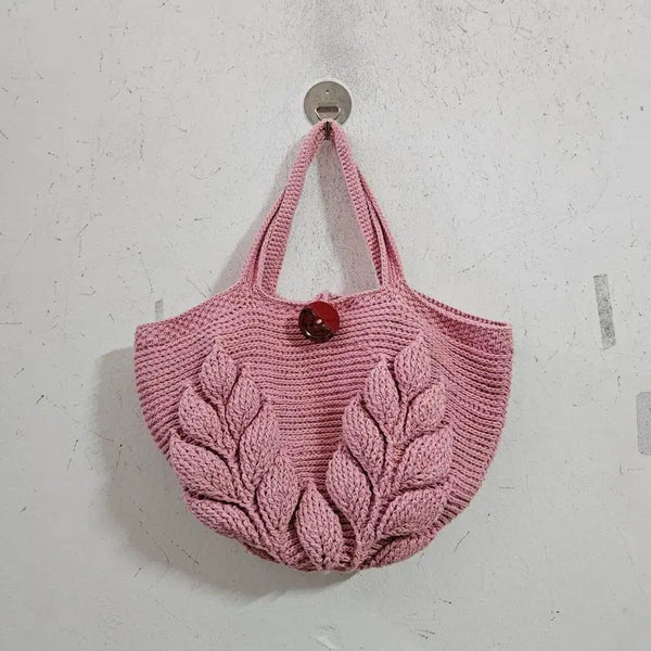 [BUNJANG] Pink Leaf Knit Shoulder Bag / 핑크색 잎사귀 숄더백