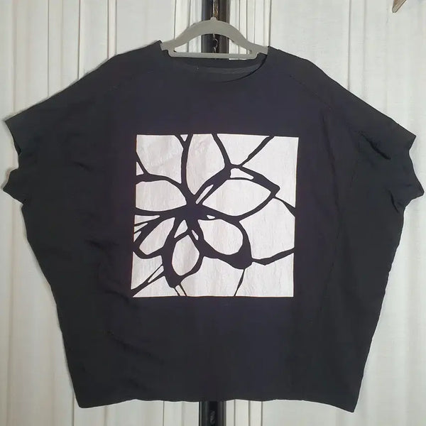 [BUNJANG] Black Pattern Batwing Sleeve Short Sleeve T-Shirt 2XL / 블랙 패턴 가오리핏 반팔티 2XL사이즈 2508781