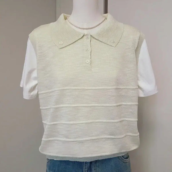 [BUNJANG] Women's Short-Sleeve Knit Top - Mint Green / 여성 반팔니트 연두색