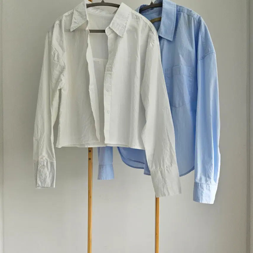 [BUNJANG] Leuni Cotton Blue Shirt & White Cotton Blend Shirt Set / 셔츠 아우터 두 벌(화이트, 블루)