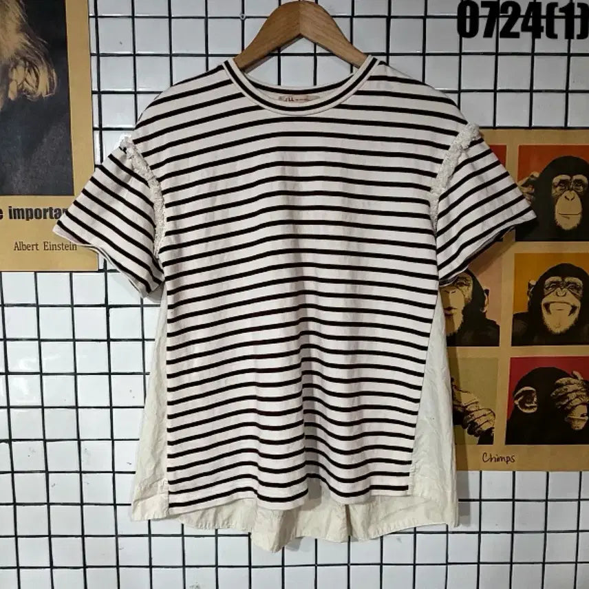 [BUNJANG] JILL Striped Short Sleeve T-Shirt Beige / JILL 스트라이프 반팔 티셔츠 베이지 M