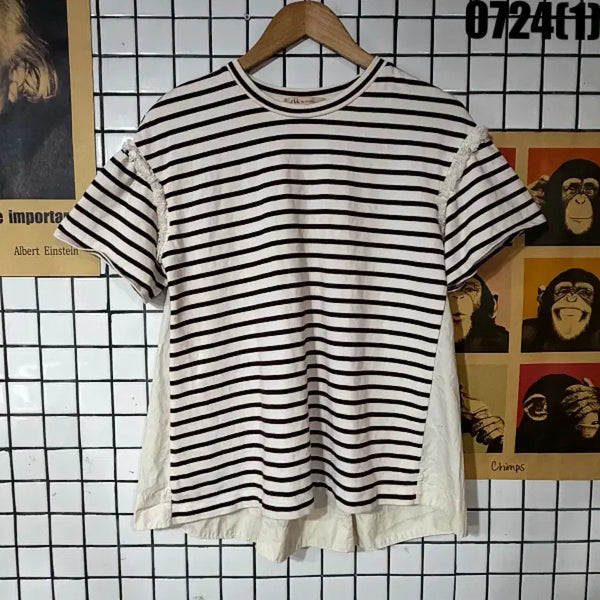 [BUNJANG] JILL Striped Short Sleeve T-Shirt Beige / JILL 스트라이프 반팔 티셔츠 베이지 M