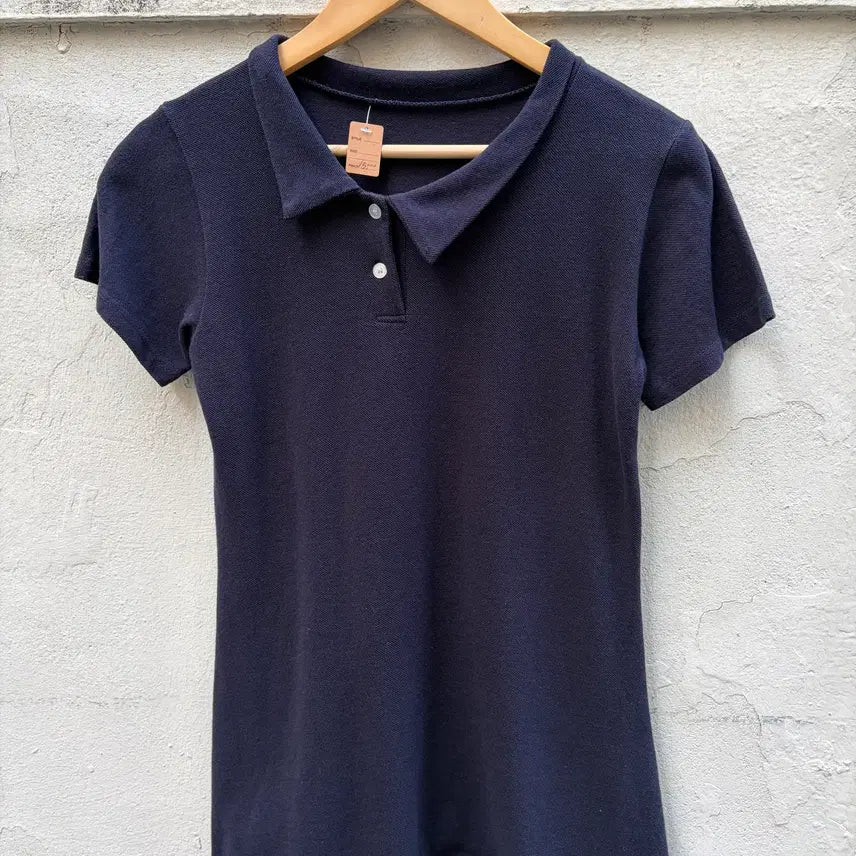 [BUNJANG] Cotton Collar Navy Short-Sleeve T-Shirt / 코튼 카라 네이비 반팔티